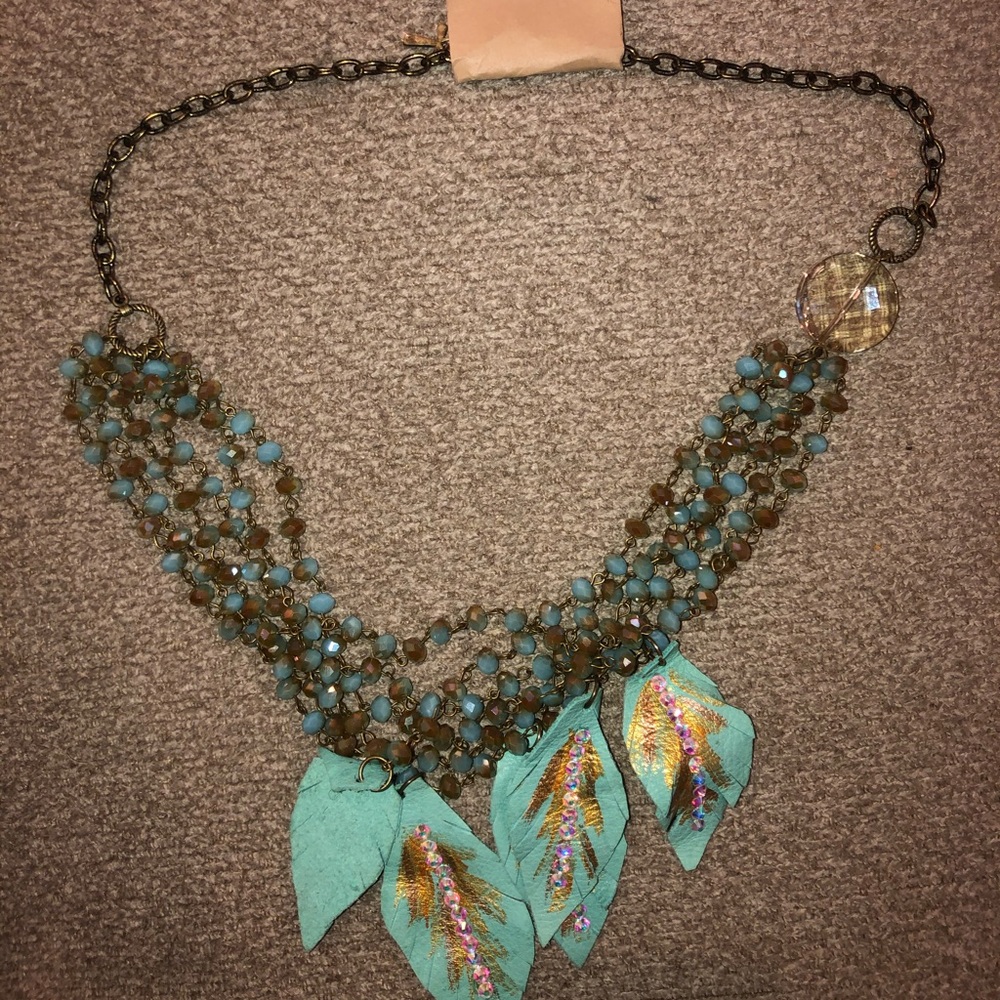 Beaded Necklace with Feathers